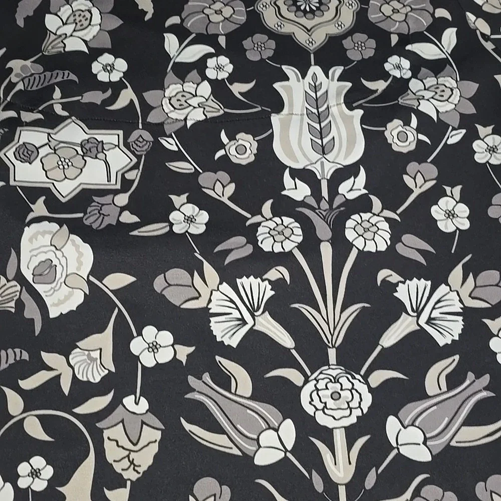 Gretchen Scott‎ Womens Topkapi Floral Damask Split Neck Tunic Top Black & Tan S